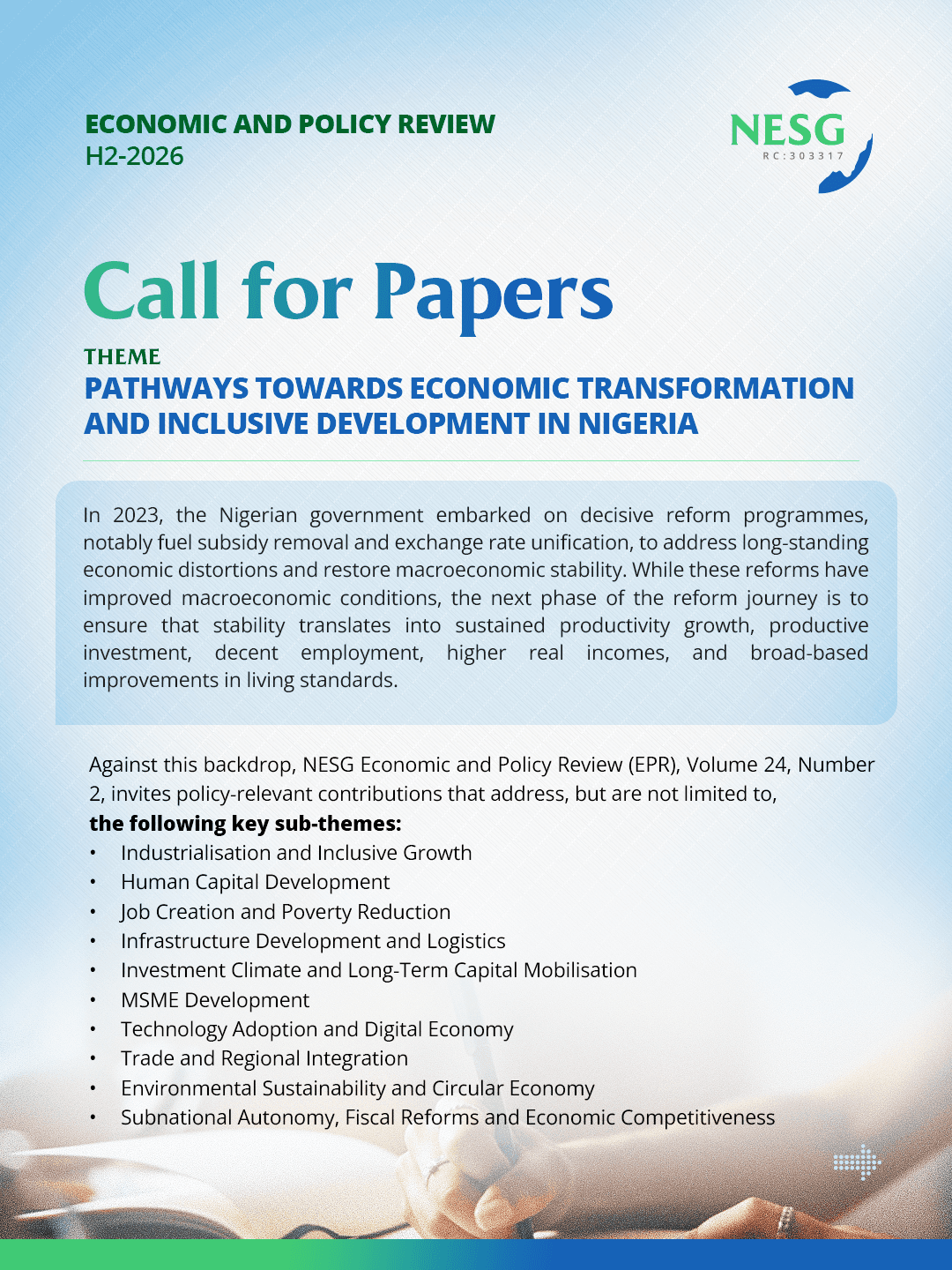 NESG Economic and Policy Review Call for Papers flyer
